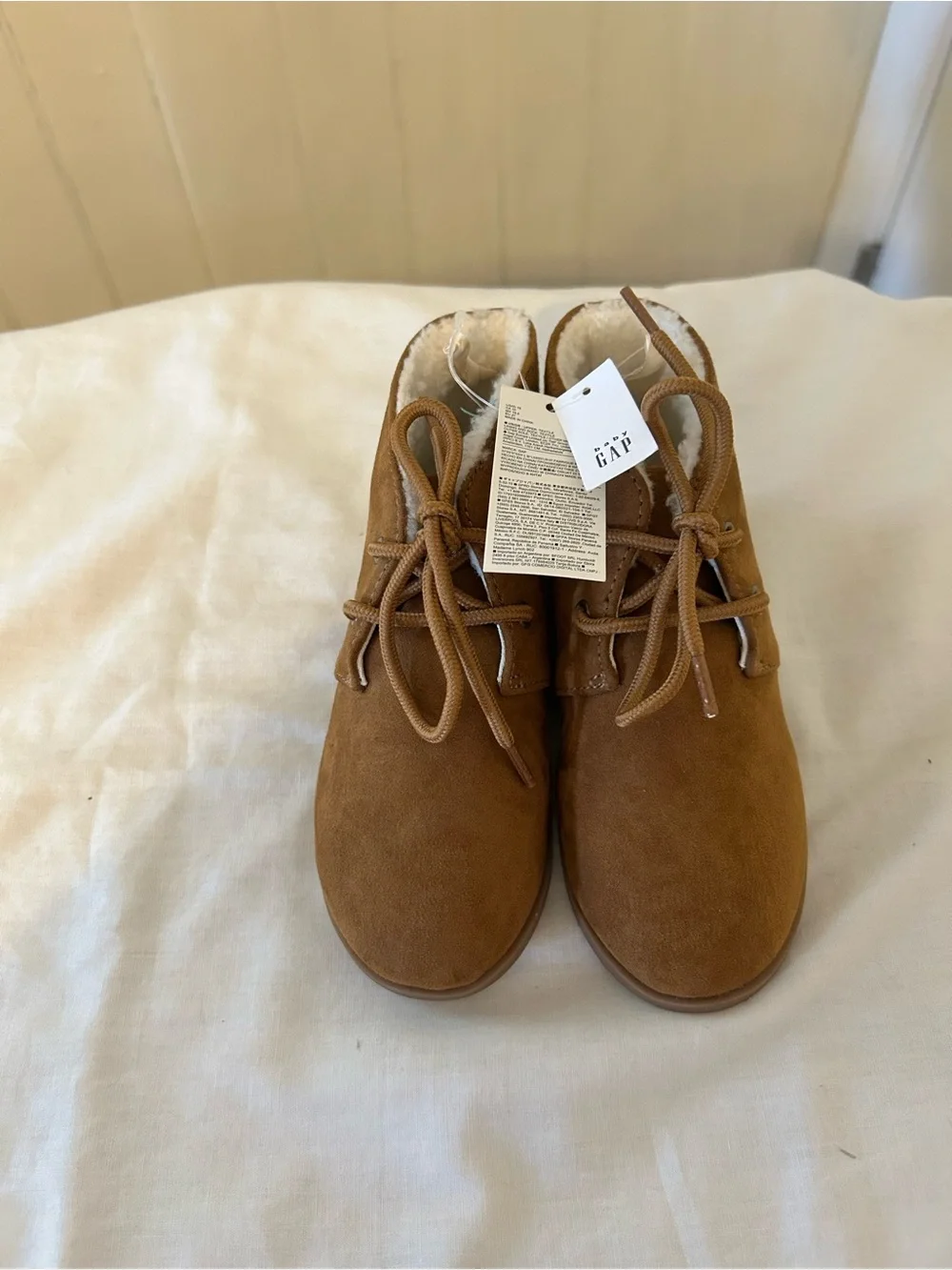NWT Baby Gap Toddler Sherpa Lined Lace-Up Boots Tan/Chestnut/Size 10